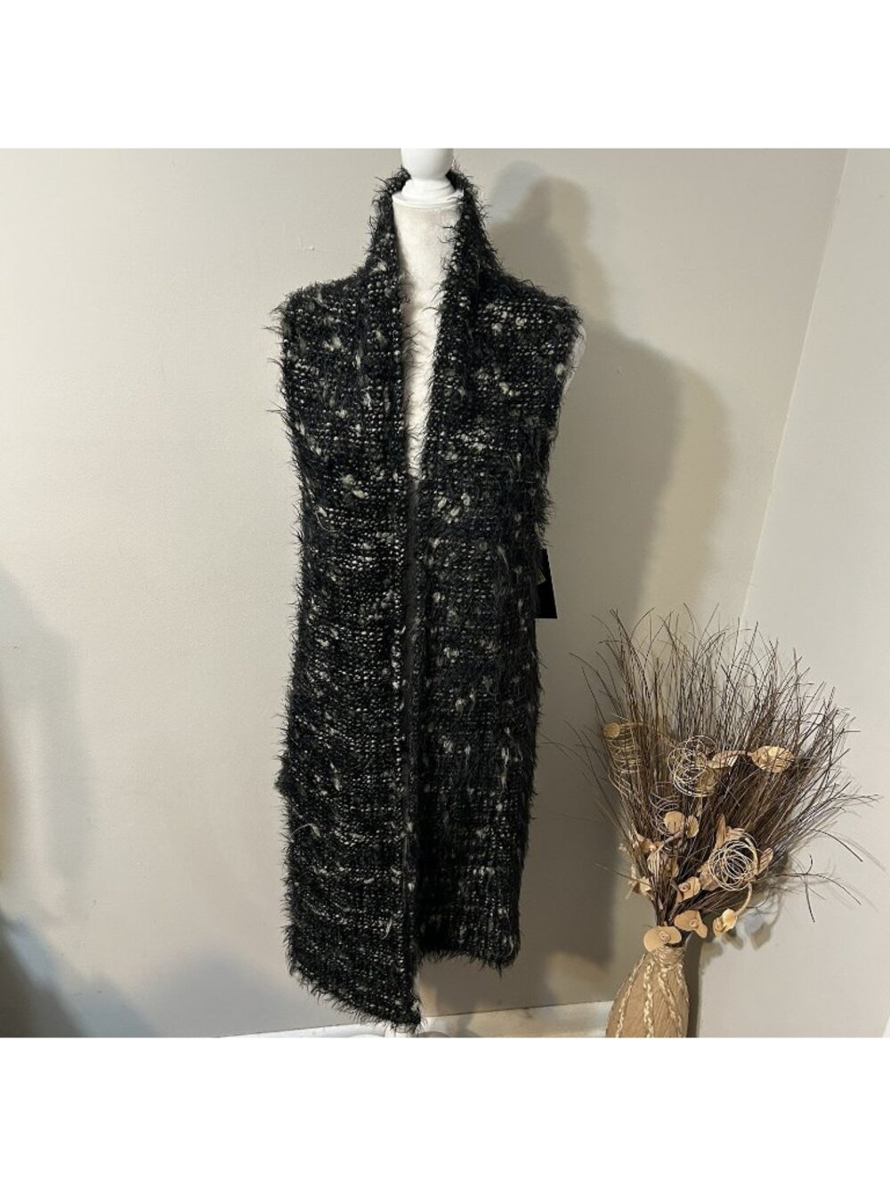 NWT Bryn Walker Wool Blend Edmund Cardigan Vest Open Textured Green Black Sz S